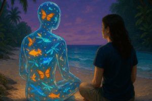 Glowing Glass Figure by Twilight Shore